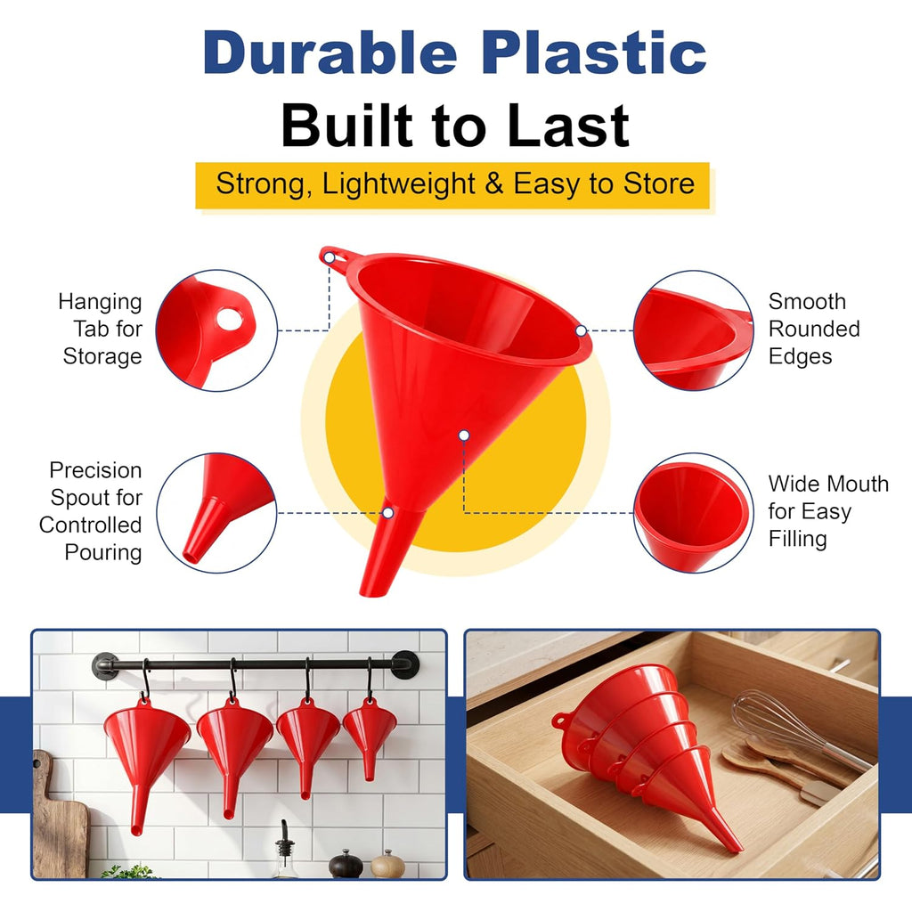 Plastic Funnel Set of 4 - red