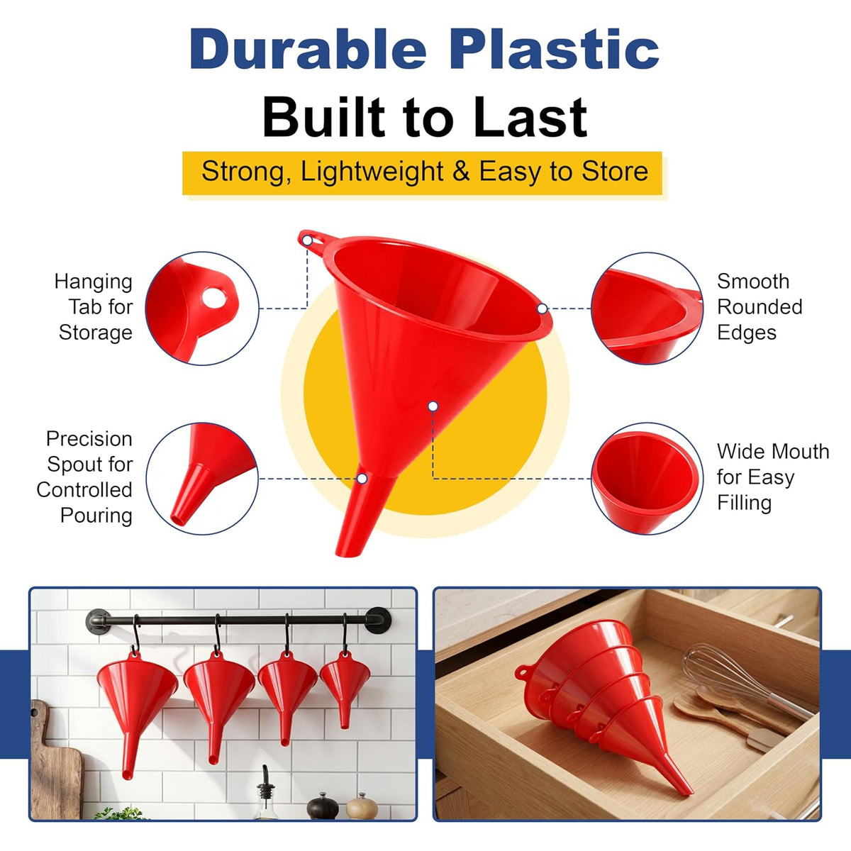 Plastic Funnel Set of 4 - red