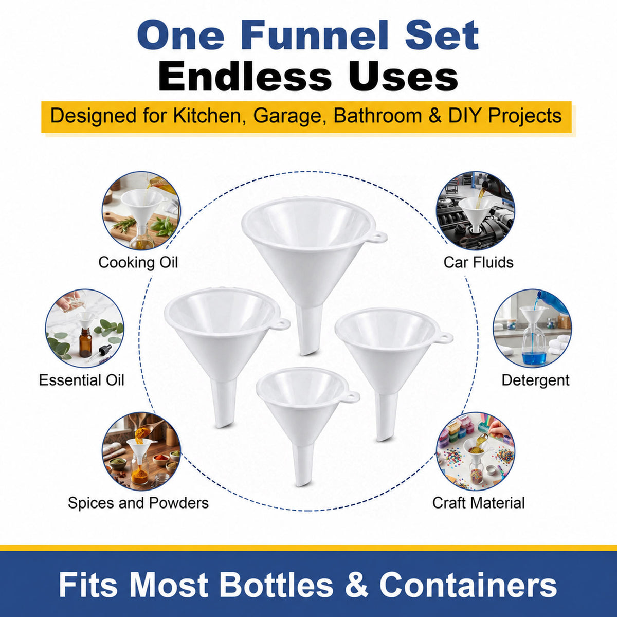 Plastic Funnel Set of 4 - white