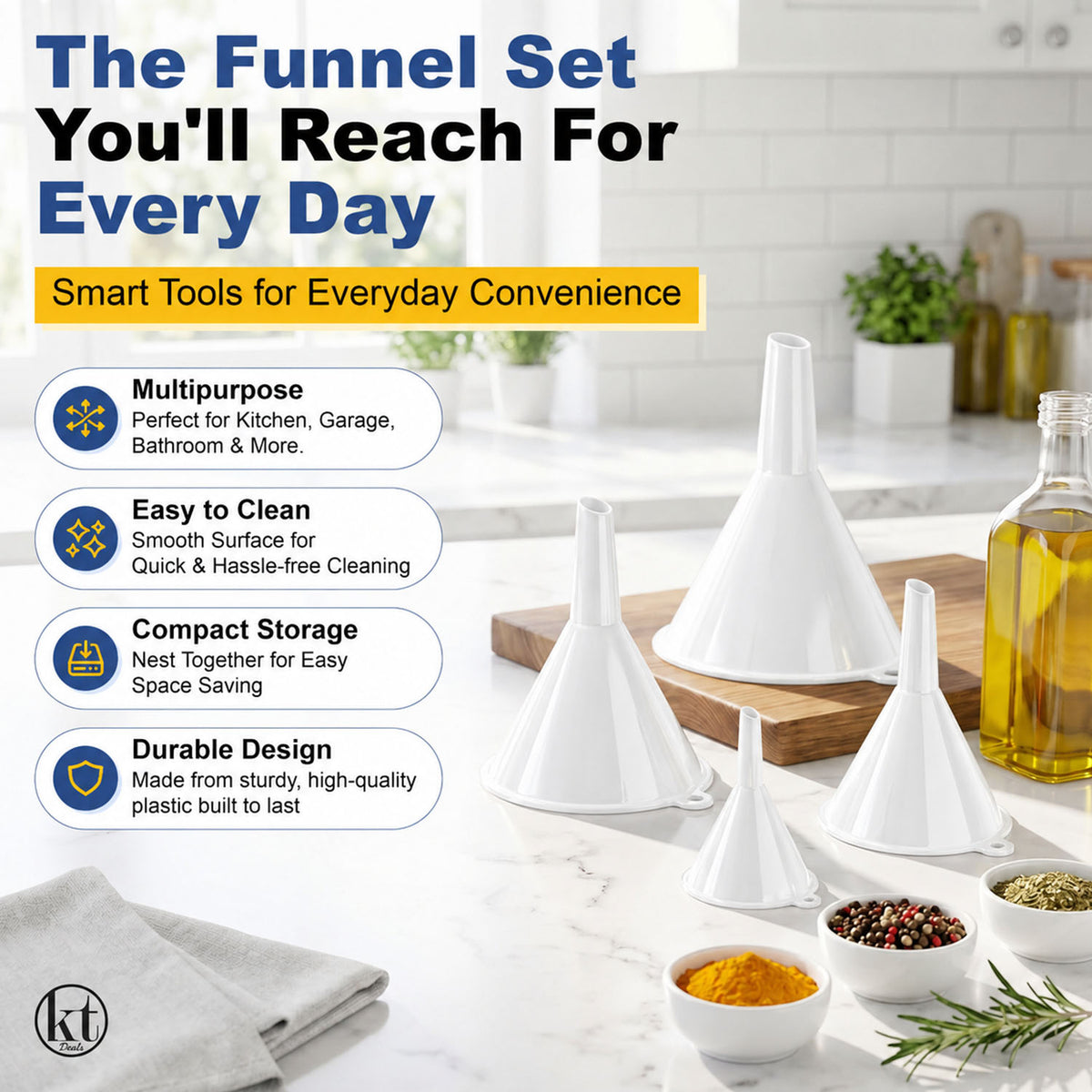 Plastic Funnel Set of 4 - white